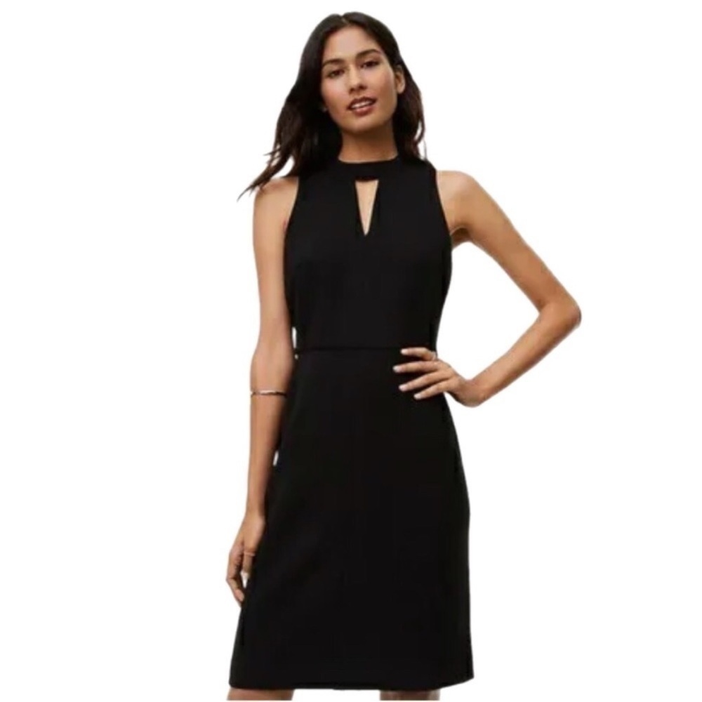 Ann Taylor TALL LONG Dress High Neck Cut Out Sleeveless Key Hole Career Stretch